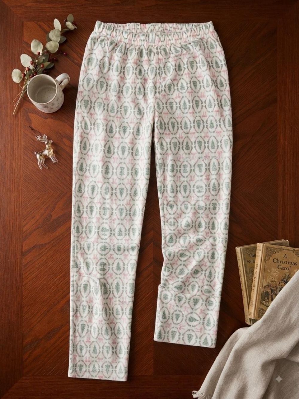 Laura Ashley Pink and Sage Patterned Women's Pajama Pants